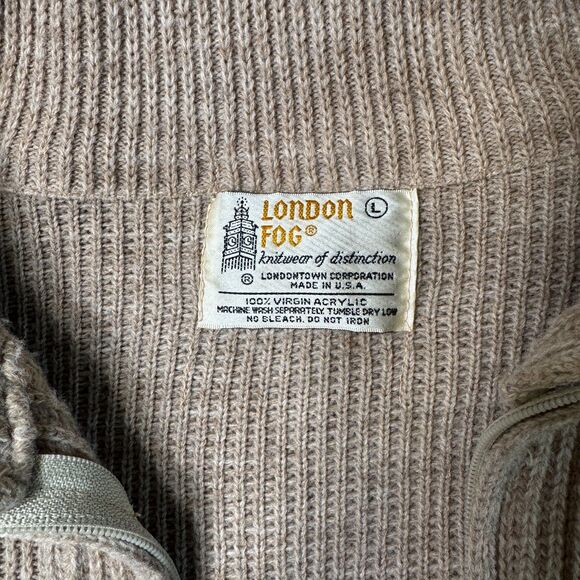 Vintage London Fog Zip Up Chunky Knit Sweater Cardigan Mens Large Grandpa USA - Picture 5 of 11